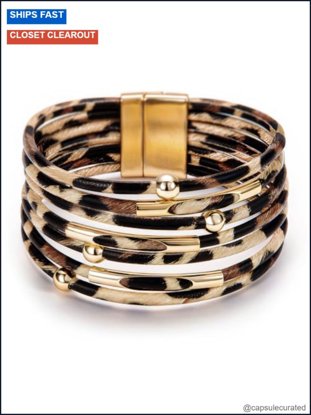 Boho Western Layered Cuff Bracelet with Magnetic Clasp